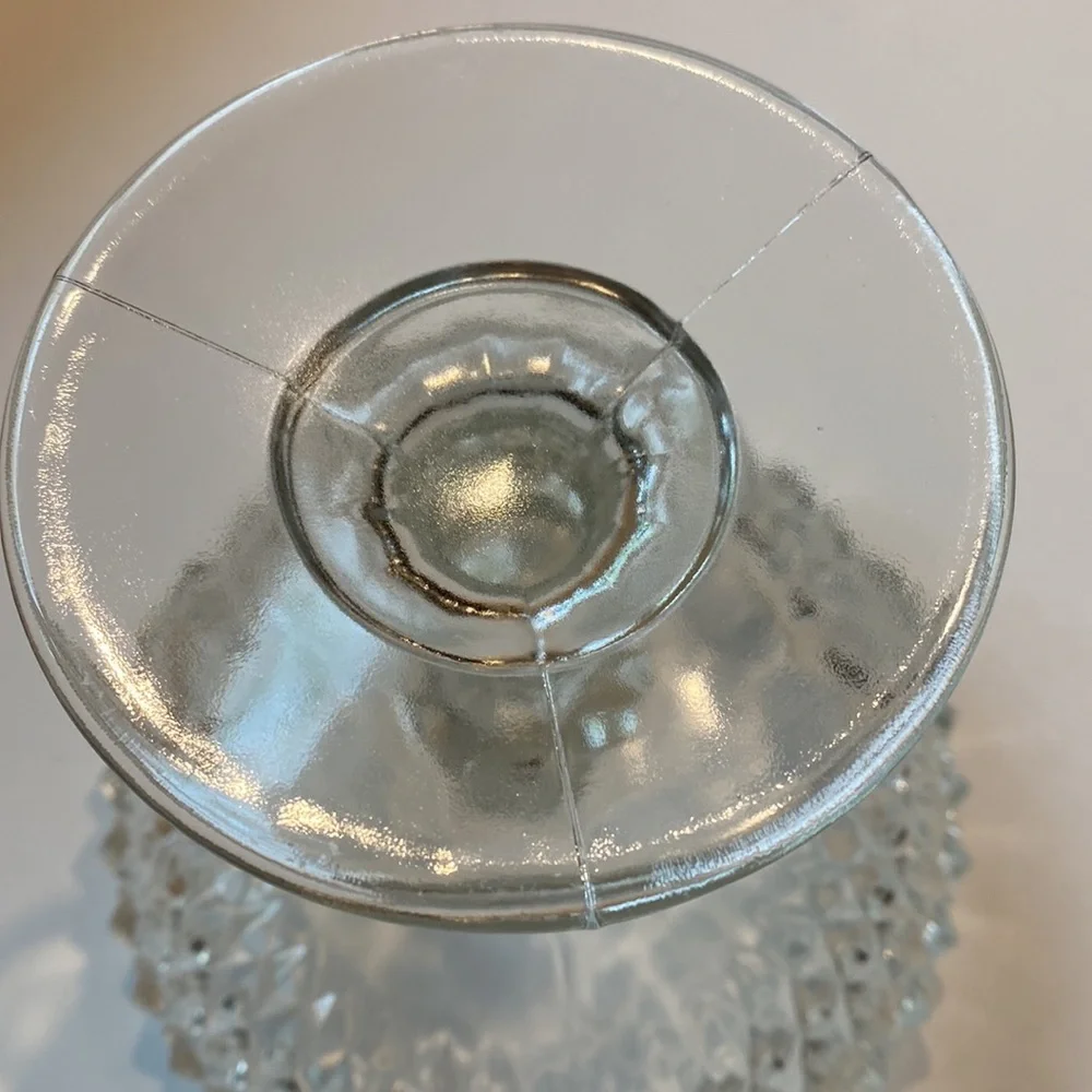 Vintage Diamond Cut Clear Pedestal Candy Dish Indiana Glass Co - Picture 4 of 14